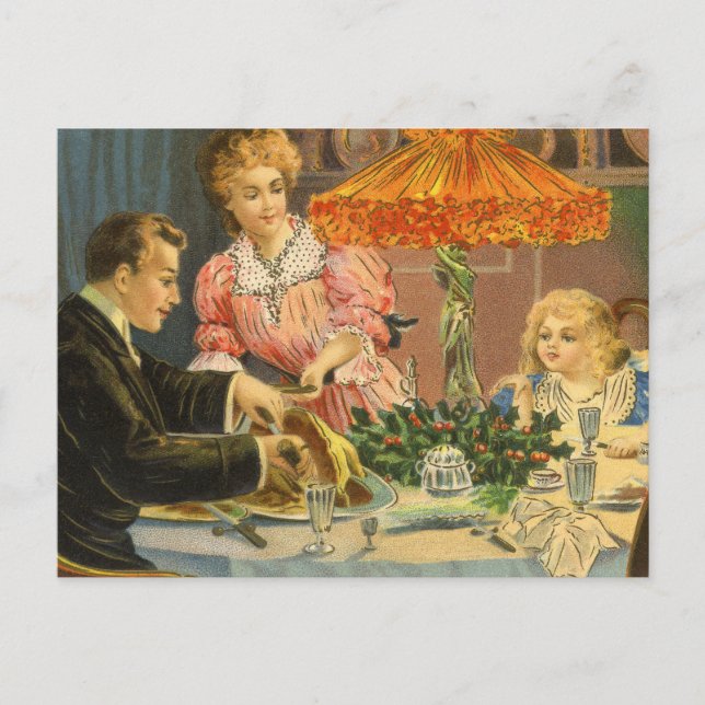 Vintage Christmas, Victorian Family Dinner Holiday Postcard (Front)