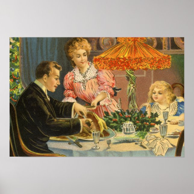 Vintage Christmas, Victorian Family Dinner Poster (Front)