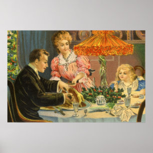 Vintage Christmas, Victorian Family Dinner Poster