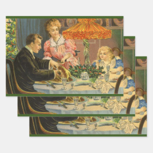 Vintage Christmas, Victorian Family Dinner Wrapping Paper Sheet