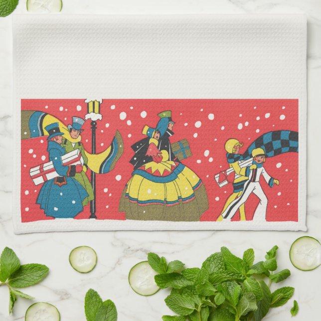 Vintage Christmas, Victorian Family Tea Towel (Folded)