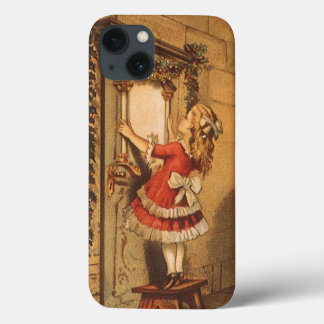 Vintage Christmas Victorian Girl Hanging a Garland iPhone 13 Case