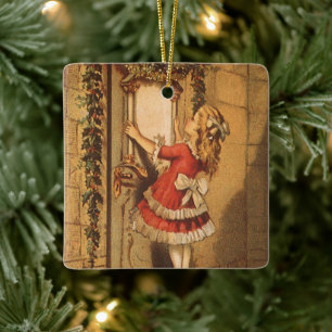 Vintage Christmas Victorian Girl Hanging a Garland Ceramic Tree Decoration