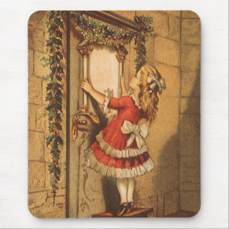 Vintage Christmas Victorian Girl Hanging a Garland Mouse Mat