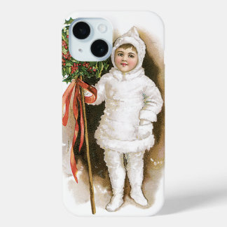 Vintage Christmas, Victorian Girl with Holly iPhone 15 Case