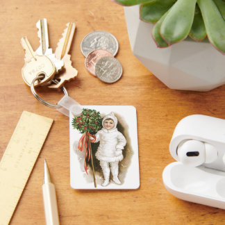 Vintage Christmas, Victorian Girl with Holly Key Ring
