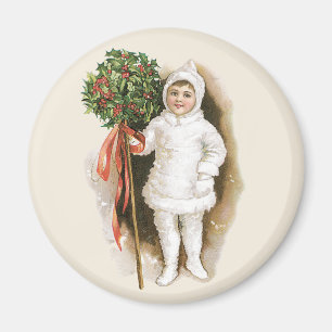 Vintage Christmas, Victorian Girl with Holly Magnet