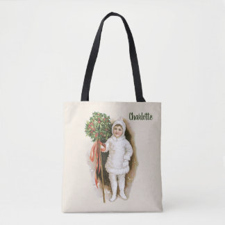 Vintage Christmas, Victorian Girl with Holly Tote Bag