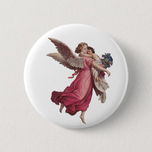 Vintage Christmas, Victorian Guardian Angel 6 Cm Round Badge