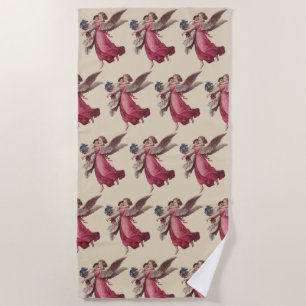 Vintage Christmas, Victorian Guardian Angel Beach Towel