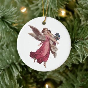 Vintage Christmas, Victorian Guardian Angel Ceramic Tree Decoration