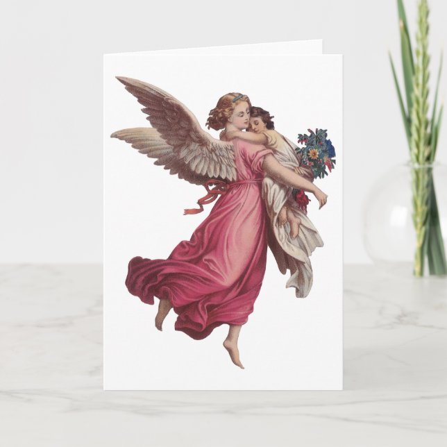 Vintage Christmas, Victorian Guardian Angel Holiday Card (Front)