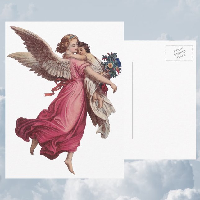 Vintage Christmas, Victorian Guardian Angel Holiday Postcard (Creator Uploaded)