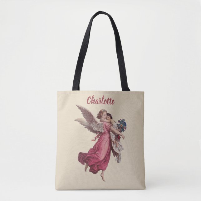 Vintage Christmas, Victorian Guardian Angel Tote Bag (Front)