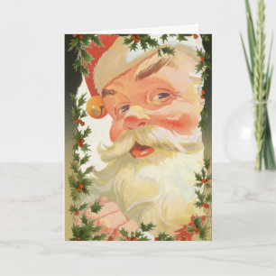 Vintage Christmas, Victorian Holly Leaves Berries Holiday Card