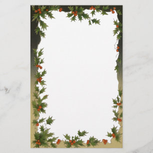 Vintage Christmas, Victorian Holly Leaves Berries Stationery