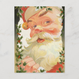 Vintage Christmas, Victorian Holly Leaves Border Holiday Postcard