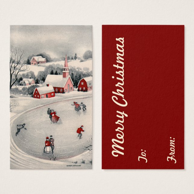 Vintage Christmas, Victorian Ice Skaters on Pond (Front & Back)