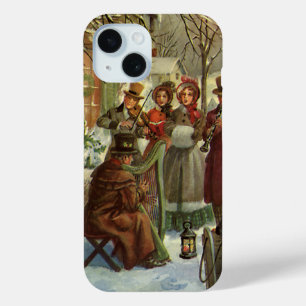 Vintage Christmas, Victorian Musicians Caroling iPhone 15 Case