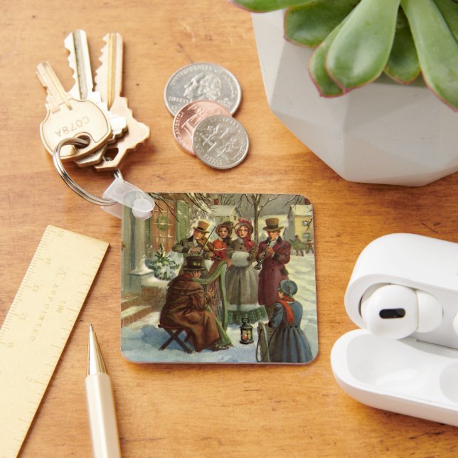 Vintage Christmas, Victorian Musicians Caroling Key Ring (Desk)
