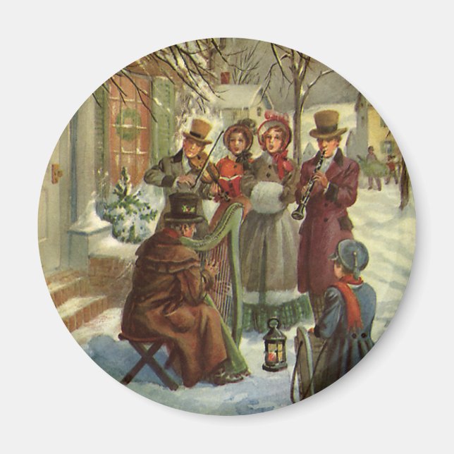 Vintage Christmas, Victorian Musicians Caroling Magnet (Front)