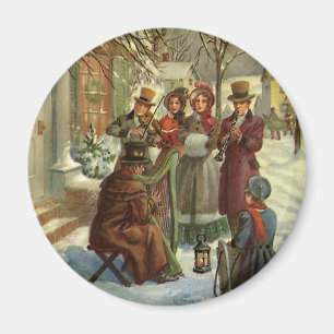 Vintage Christmas, Victorian Musicians Play Music Magnet