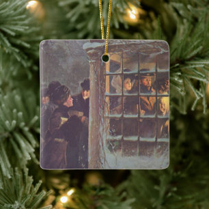 Vintage Christmas, Victorian People at a Party Ceramic Ornament