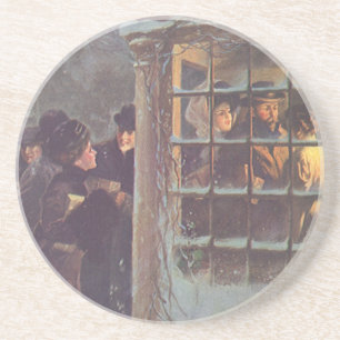 Vintage Christmas, Victorian People at a Party Coaster