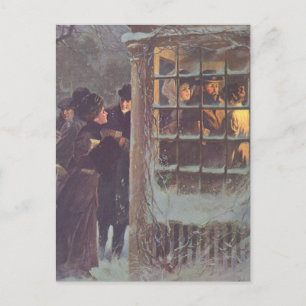 Vintage Christmas, Victorian People at a Party Holiday Postcard