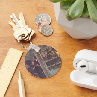 Vintage Christmas, Victorian People at a Party Key Ring