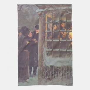 Vintage Christmas, Victorian People at a Party Tea Towel
