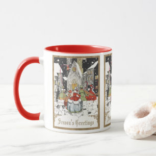 Vintage Christmas, Victorian People at Church Mug