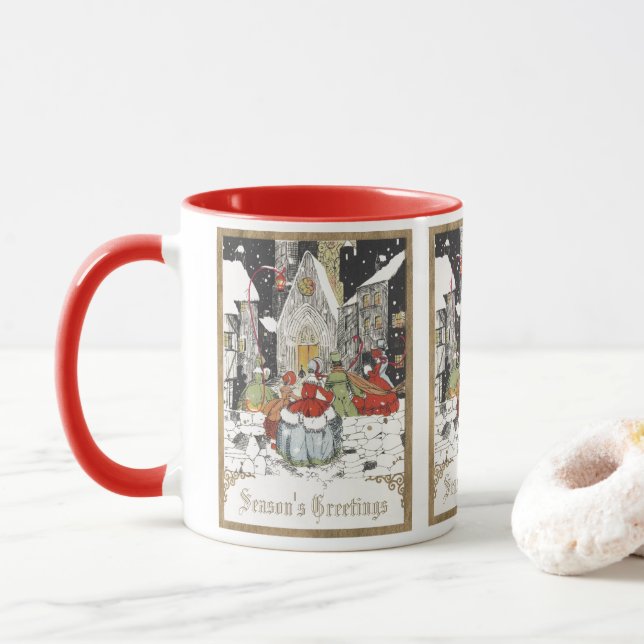 Vintage Christmas, Victorian People at Church Mug (With Donut)