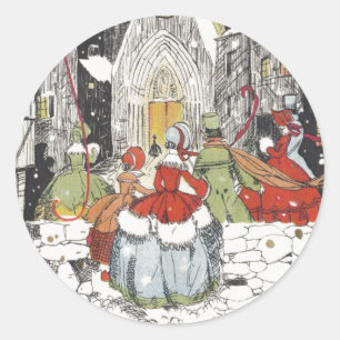 Vintage Christmas Victorian People Going to Church Classic Round Sticker