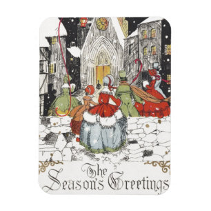 Vintage Christmas Victorian People Going to Church Magnet