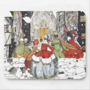 Vintage Christmas Victorian People Going to Church Mouse Mat