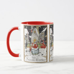 Vintage Christmas Victorian People Going to Church Mug