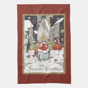 Vintage Christmas Victorian People Going to Church Tea Towel
