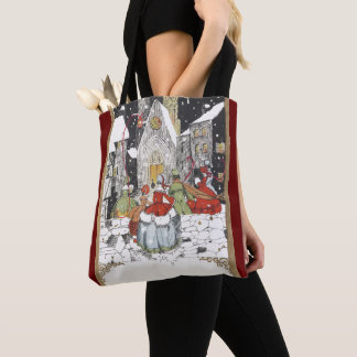 Vintage Christmas Victorian People Going to Church Tote Bag