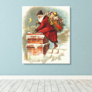 Vintage Christmas Victorian Saint Nicholas on Roof Canvas Print