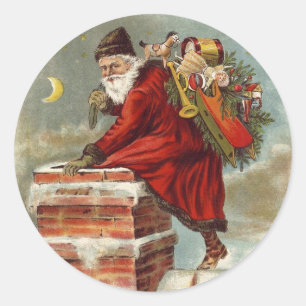 Vintage Christmas Victorian Saint Nicholas on Roof Classic Round Sticker