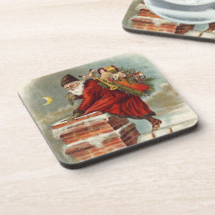 Vintage Christmas Victorian Saint Nicholas on Roof Coaster