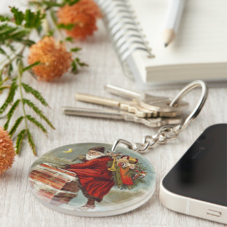 Vintage Christmas Victorian Saint Nicholas on Roof Key Ring