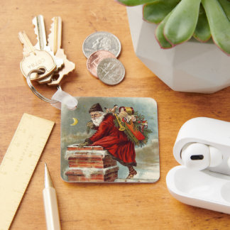 Vintage Christmas Victorian Saint Nicholas on Roof Key Ring