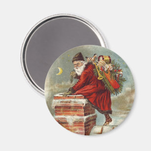 Vintage Christmas Victorian Saint Nicholas on Roof Magnet