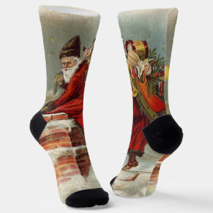 Vintage Christmas Victorian Saint Nicholas on Roof Socks