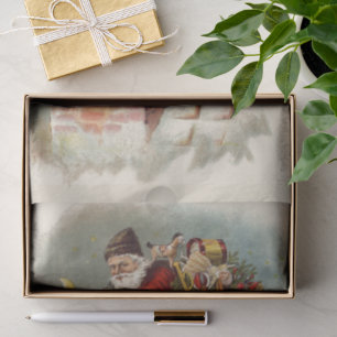 Vintage Christmas Victorian Saint Nicholas on Roof Tissue Paper