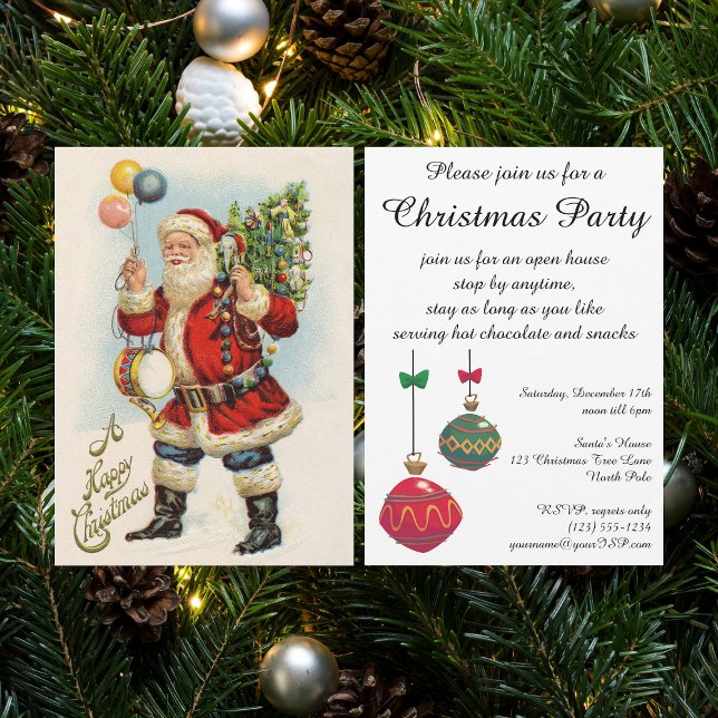 Vintage Christmas, Victorian Santa Claus Balloons Invitation (Creator Uploaded)