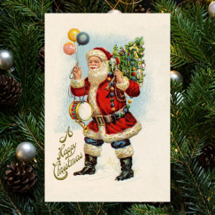 Vintage Christmas, Victorian Santa Claus Balloons Poster