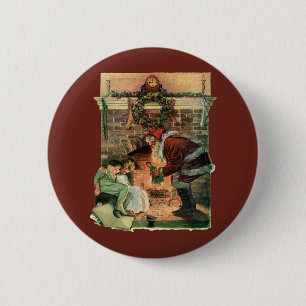 Vintage Christmas, Victorian Santa Claus Children 6 Cm Round Badge